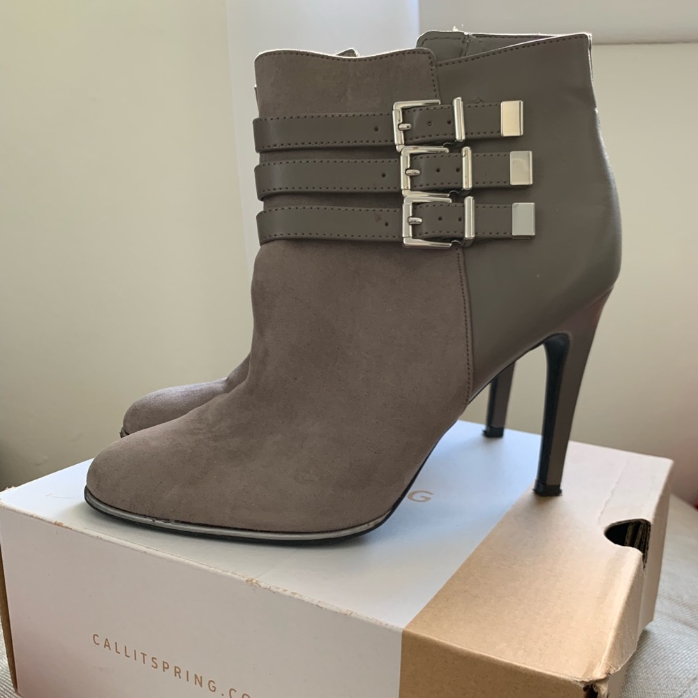 Grey heeled ankle boots